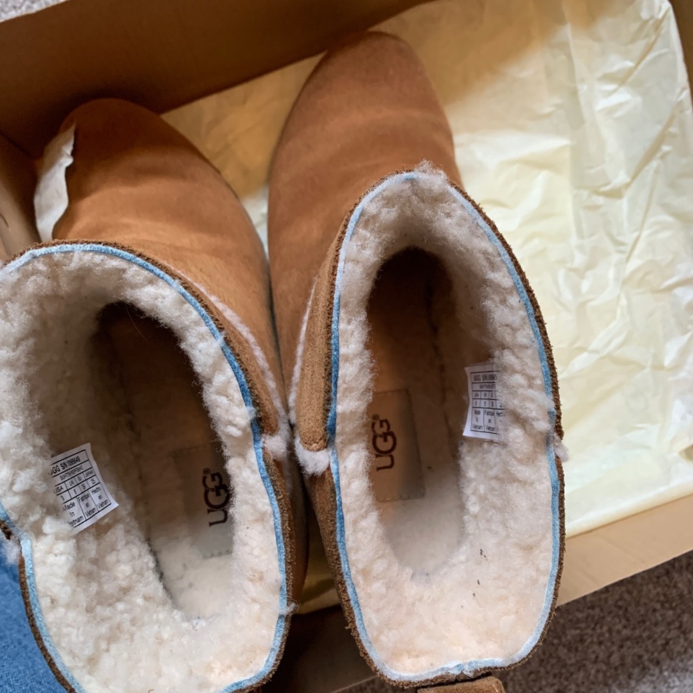 UGG Chestnut Suede Wedge Ankle Boots with Shearling Trim - Picture 5 of 7
